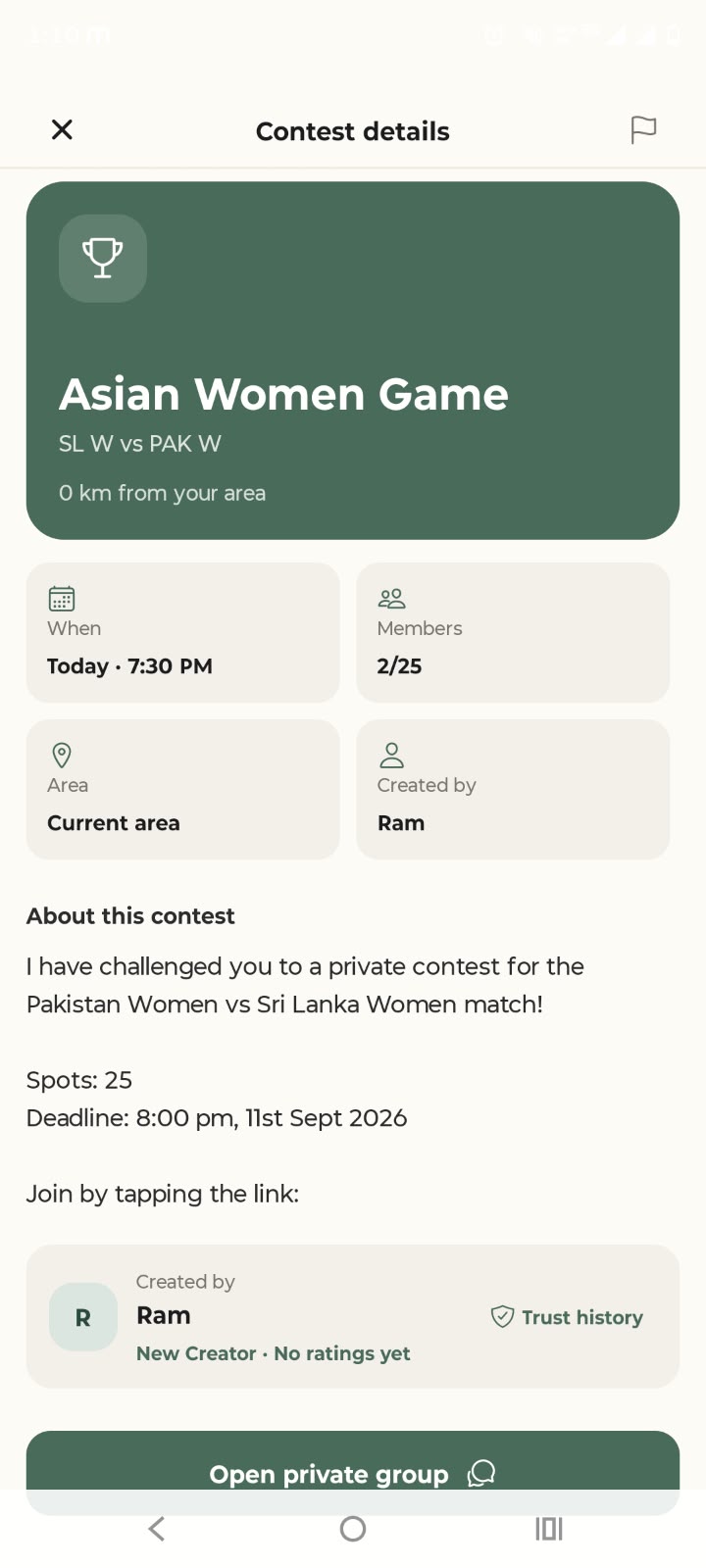 Contest Details in FanAroundMe